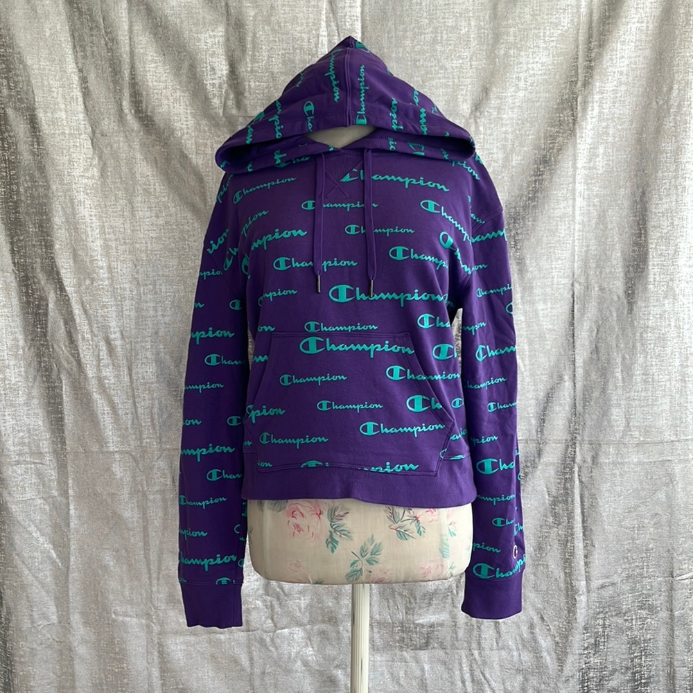 Blue and purple cropped champion hoodie